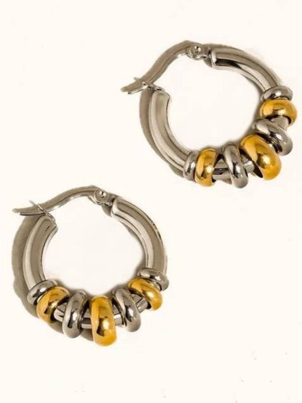 Water Proof Tarnish Free Two-Tone Gold & Silver Hoop Earrings - Women's Jewelry